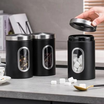 1/3 Stück Edelstahl Vorratsdose Kaffeebohnen Teeblätter Mehrkorn Zucker Versiegelter staubdichter Vorratsbehälter Küchenbedarf