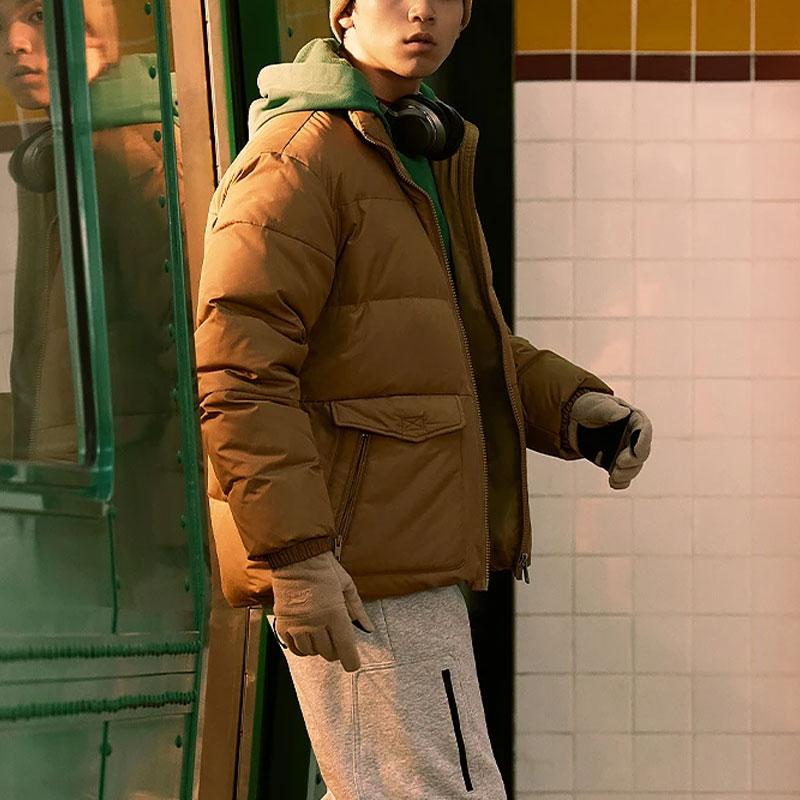 Li Ning Sports Lifestyle Series Solid Color Stand Collar Short Down Jacket Unisex Outerwear Light-Chestnut-Brown AYMT063-3