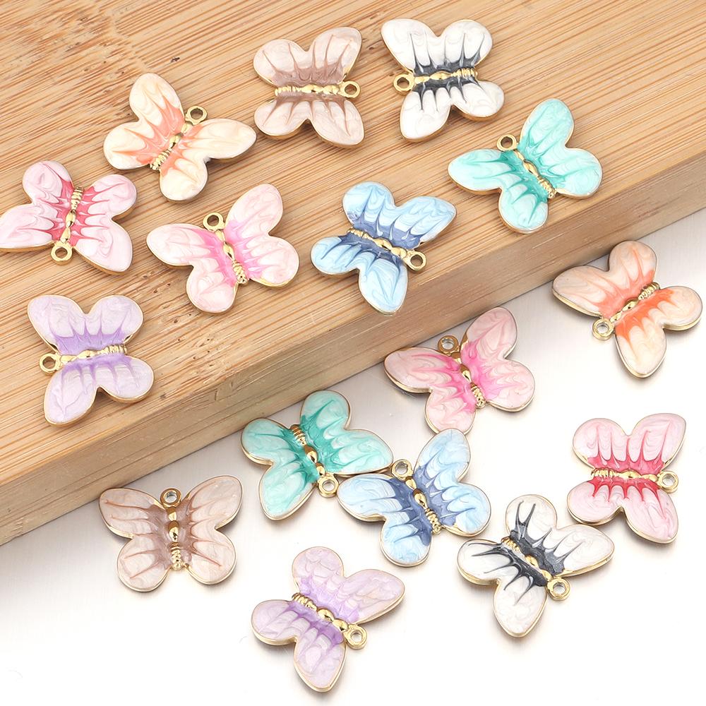 2Pcs/lot Colorful Butterfly Charms Pendant Stainless Steel Oil Drop Charms DIY Necklace Bracelet for Jewelry Making Accessories