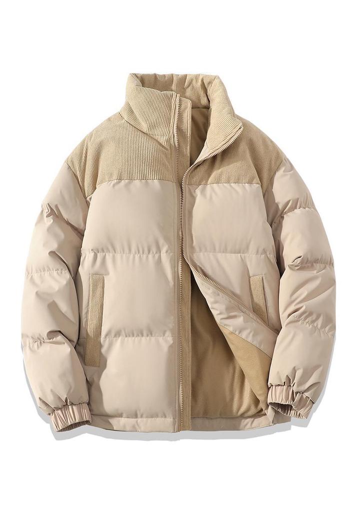 2025 Men's Trendy Color Block Puffer Jacket - Thick, Warm Cotton for Autumn/Winter.