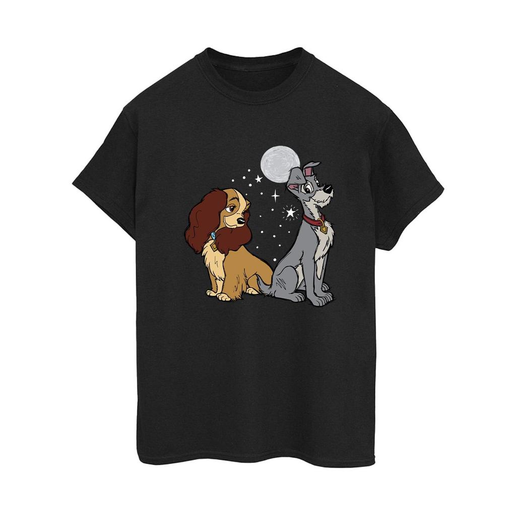 Disney Womens/Ladies Lady And The Tramp Moon Cotton Boyfriend T-Shirt