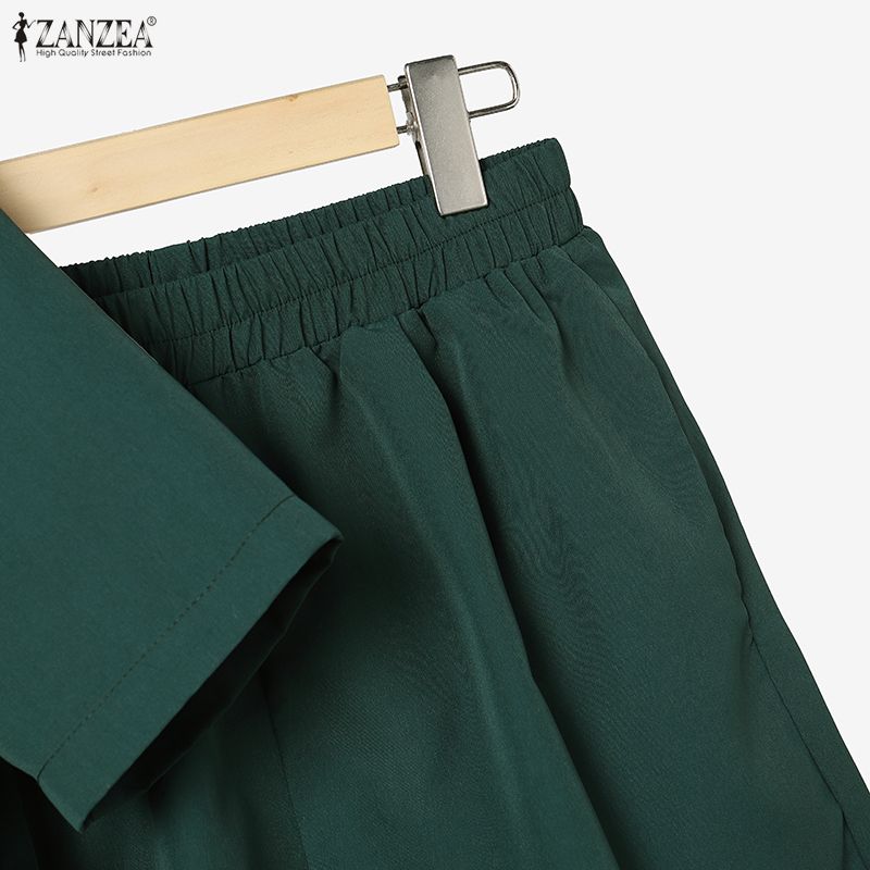 ZANZEA Women Short Sleeve Blouse and Shorts Summer Casual Two Piece Suit Sets
