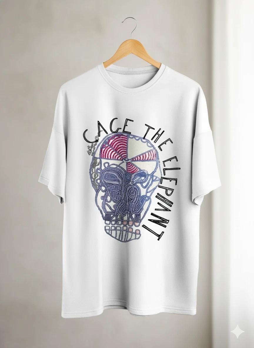 Unisex Adult Casual Music Cage The Elephant Skull Graphic T-Shirt I... XXXXL