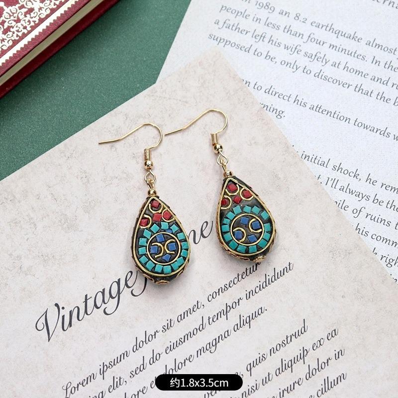 Handmade Niche Nepalese Exotic Tibetan Earrings Retro Temperament Simple Earrings Show Face Thin Earrings