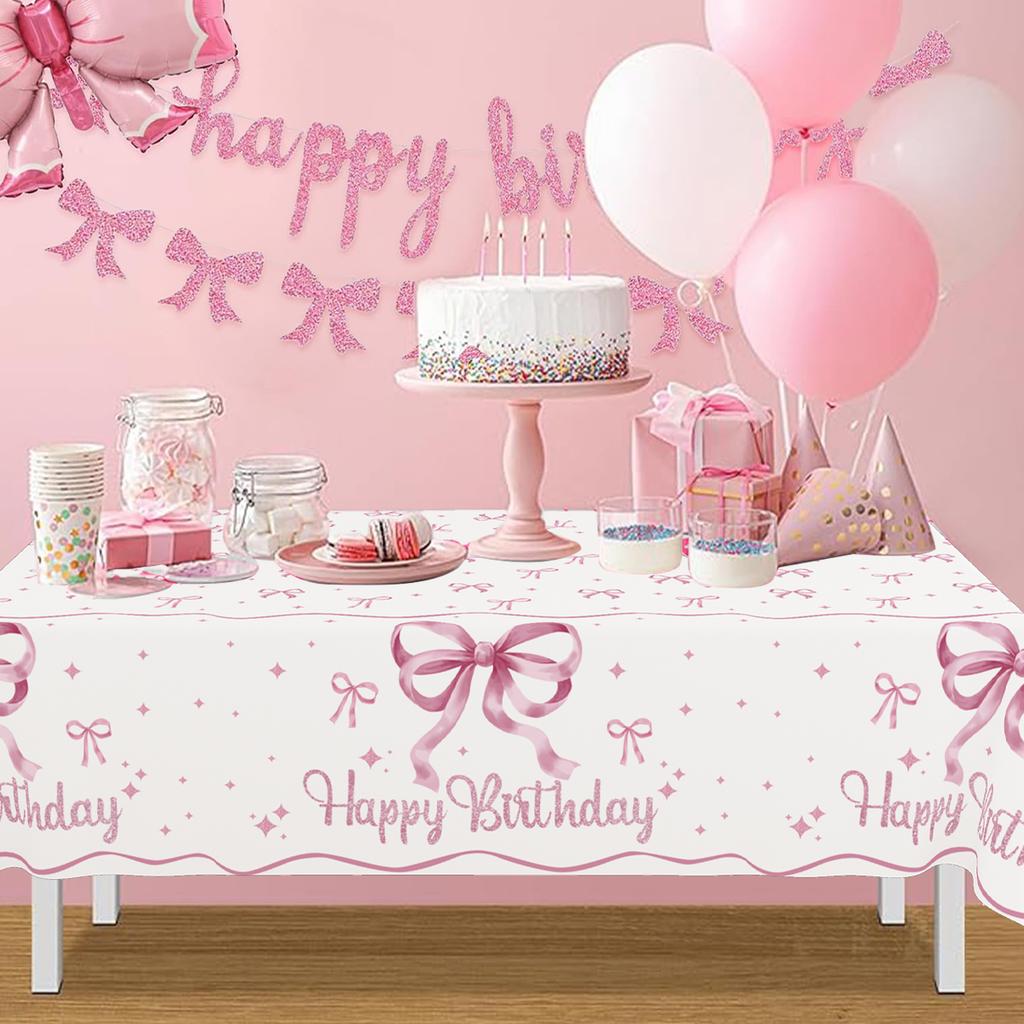White Pink Bow Table Cloth Coquette Birthday Decor for Women for Girls Bridal Baby Shower Birthday Party Stylish Party Supplies