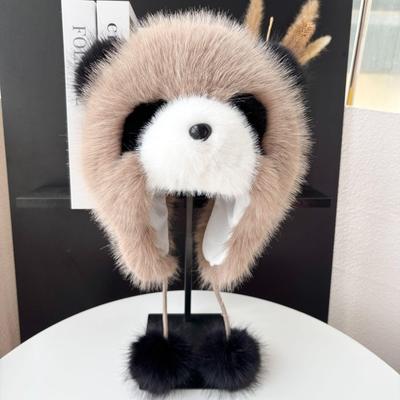 Trendy Winter Panda Hat with Faux Fox Fur Earflaps for Adults & Kids
