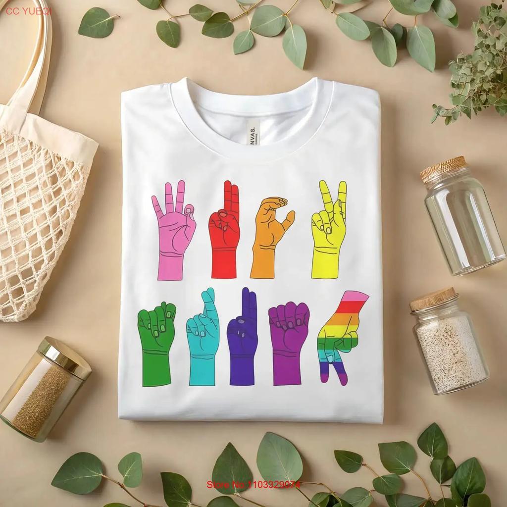 Rainbow ASL Love Hands T Shirt Sign Language Pride for Equality A436 Vintage Washed Unisex Stretched Designer Clothes