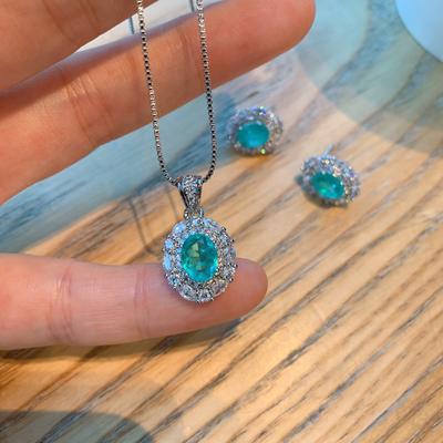 Jewelry Natural Simulation Paraiba Earrings Retro Micro Inlaid Diamond Blue Tourmaline Necklace Pendant