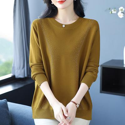 Pull automne-hiver 2025 pour femme, col rond, style tendance, idéal pour les mamans d'âge mûr.