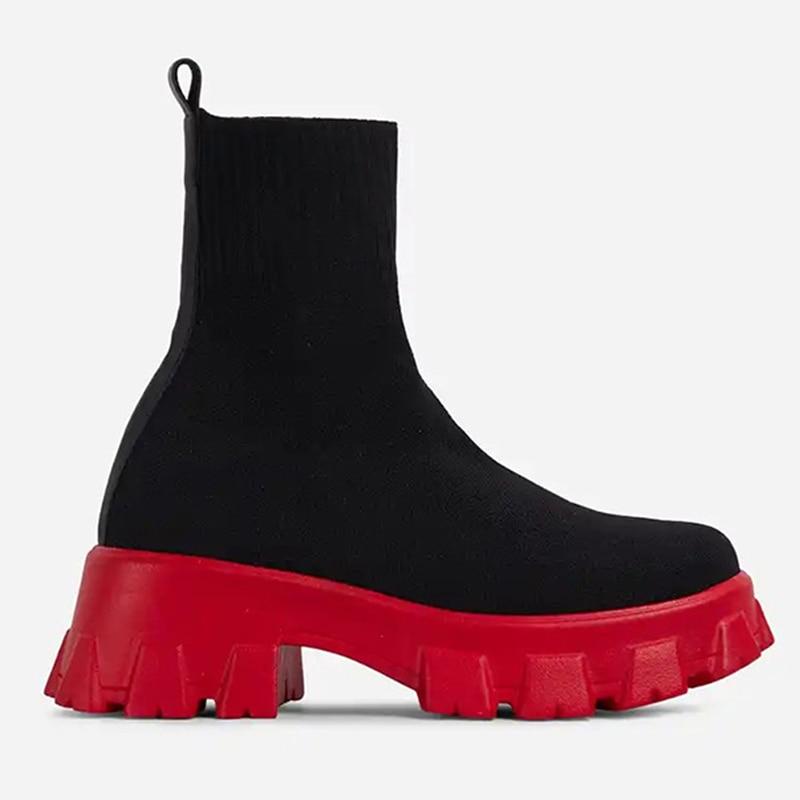 Dámské kozačky Podzimní Zimní kozačky Nazouvací Ponožkové boty Dámské Platformové kozačky na podpatku Pletené Kotníkové kozačky Dámské