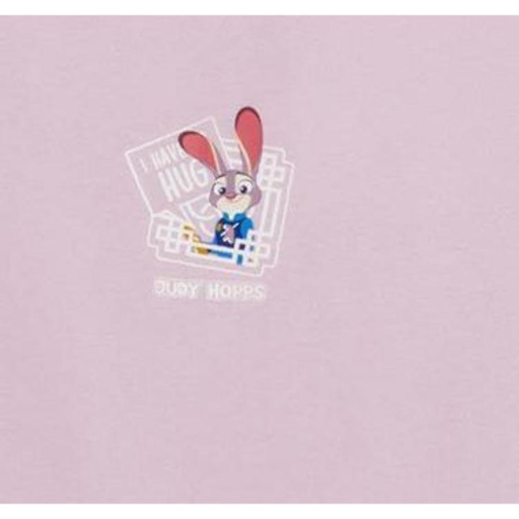Li Ning X Disney Collaboration Zootopia Series Cartoon Embroidered Short Sleeve T-Shirt Women Tops Soft-Pink AHST278-4