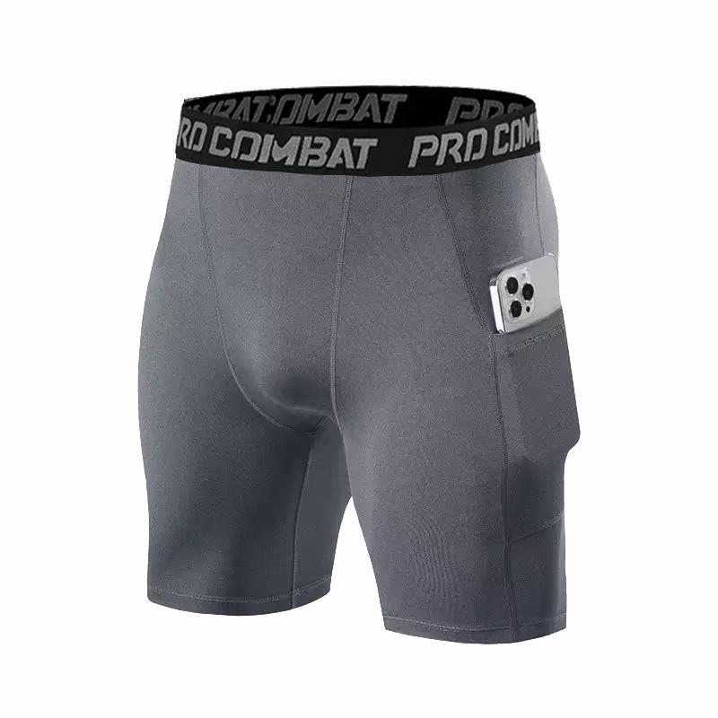 Men's Quick-Dry Compression Shorts with Pockets - High Elasticity, Ideal for Running, Training, and Basketball.