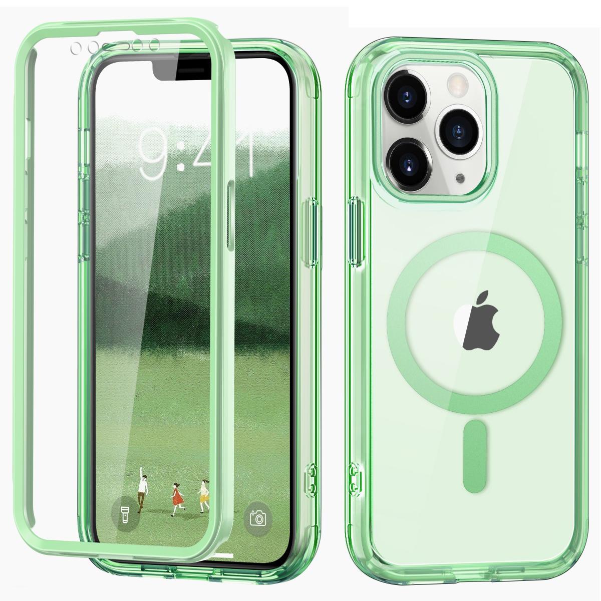

For iPhone 11 Pro Max Case Compatible with MagSafe Front/Back Full Protection Clear Phone Case Green