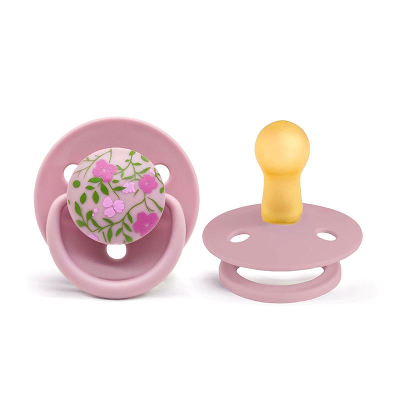 0-3 Year Old Imitation Breast Milk Macaron Color Printed Natural Latex Pacifier Small Flower Shape Dust Lid Gift For Babies