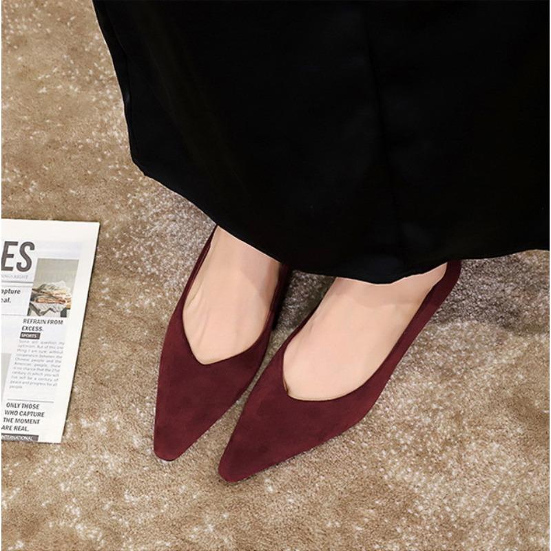 Pointed Toe Simple Women's Low-heel Shoes Suede Shallow Mouth Single Shoes Wear Comfortable Fashion Solid Women's Casual Shoes