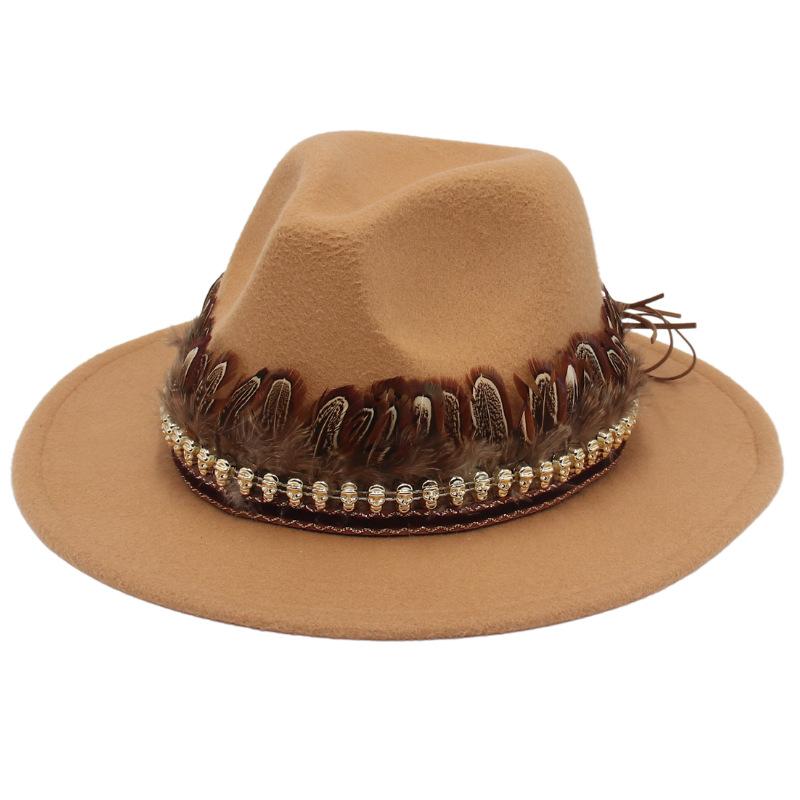 Indisk Amerikansk Stil Hög Hatt Liten Skalle Hip Hop Jazzhatt Europeisk Och Amerikansk Stil Stor Brätte Fjäder Accessoarer Filthatt