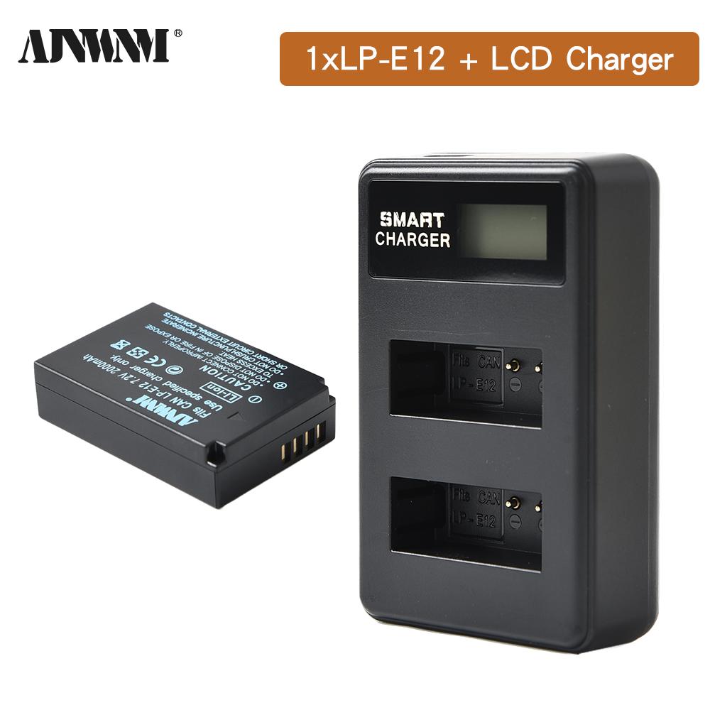AJNWNM LP-E12 LP E12 LPE12 Li-ion Battery Set for Canon EOS M50, EOS M100,100D Kiss X7 Rebel SL1 Charger