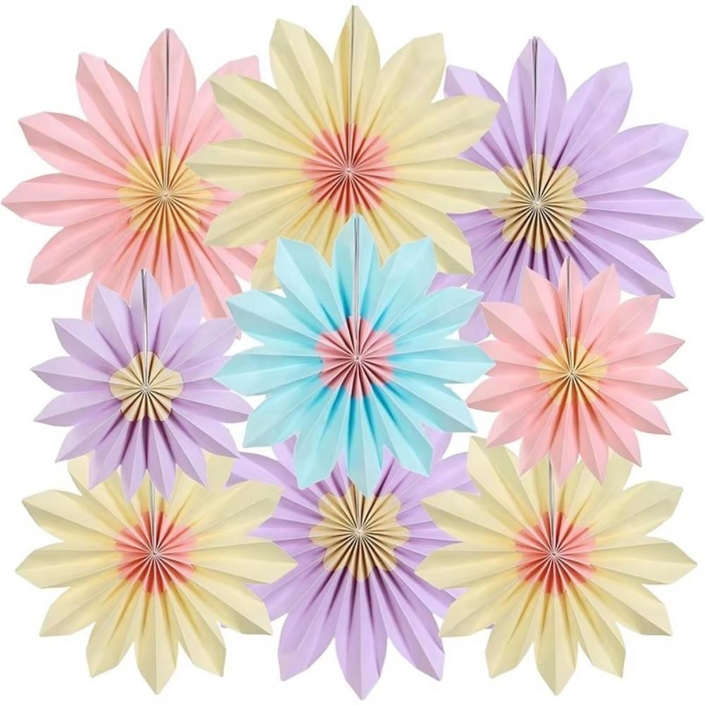 9pcs/set Multicolor Sunflower Paper Fan 20/25/35CM Flower Wreath Holiday Theme Decorations