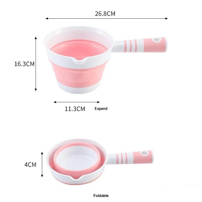Collapsible Silicone Water Ladle Anti-slip Handle Easy to Clean Portable Water Scoop for Bathroom Shower Kitchen Cooking B