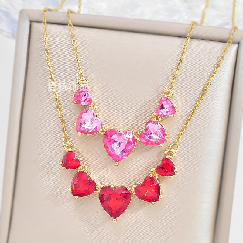 Double Wear Love Necklace, Women'S High Sense Versatile Temperament Heart-Shaped Gemstone Pendant Jewelry