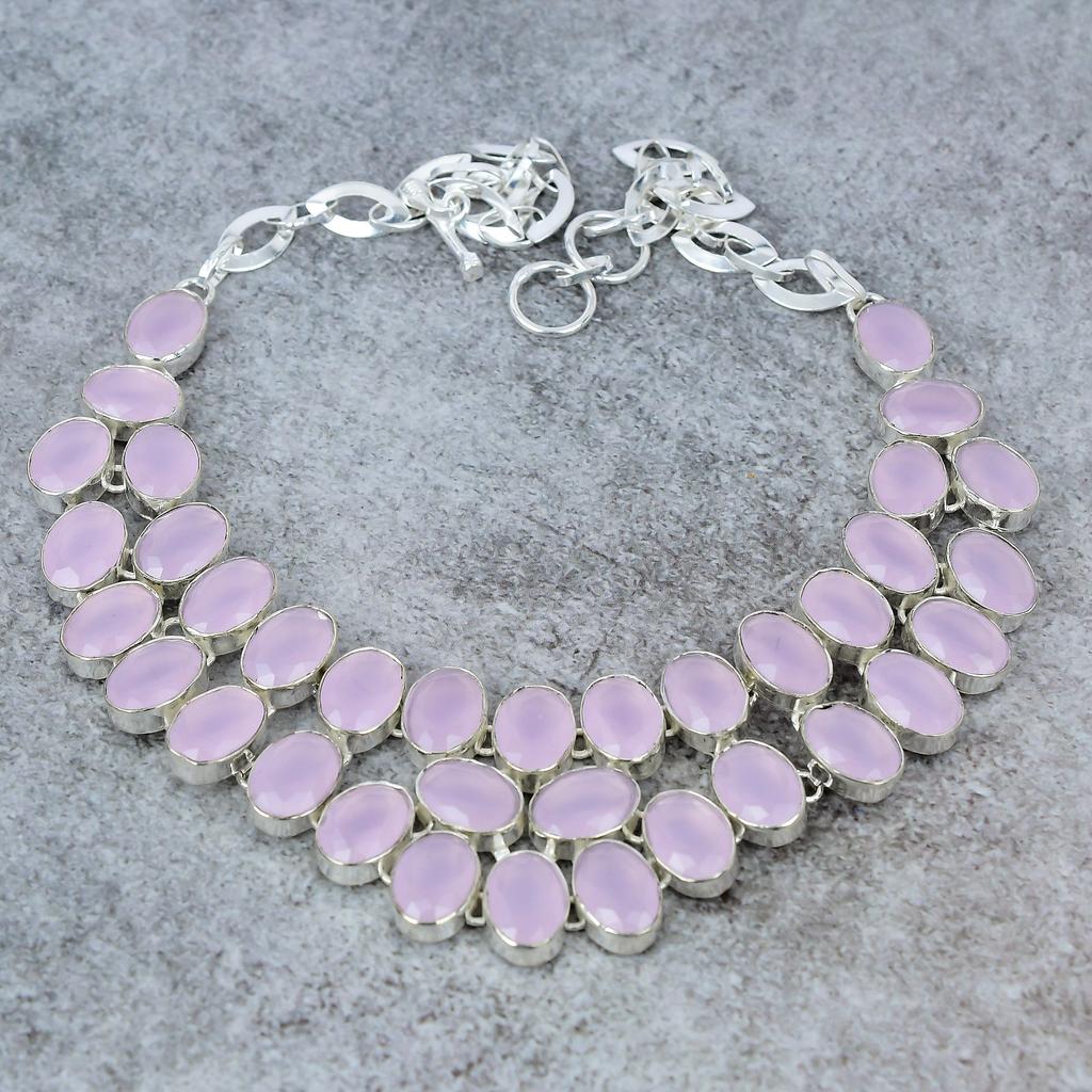 Pink Chalcedony Gemstone Handmade 925 Sterling Silver Jewelry Necklace 18" M-322