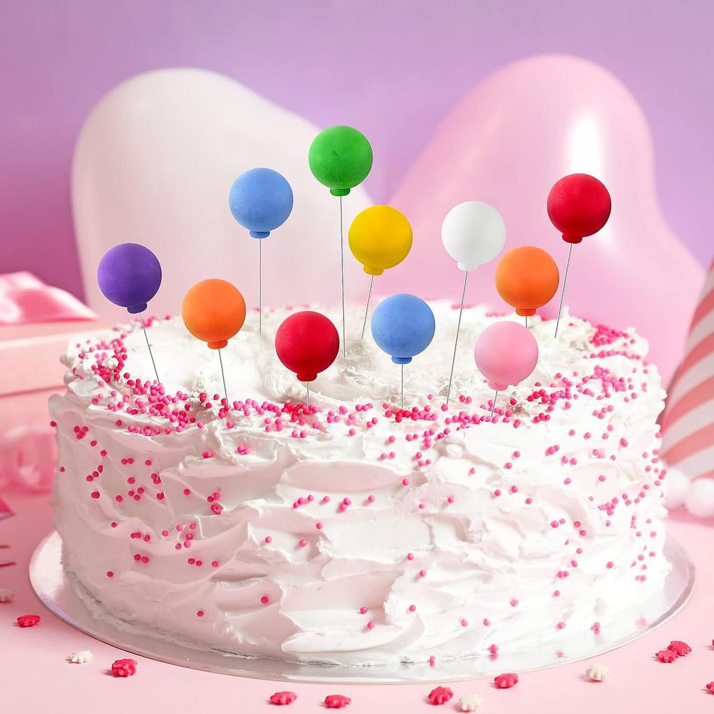 40 kusů mini balónkových ozdob na dorty Barevná duha Ozdoba na dort Kulaté hliněné kuličky Ozdoby na cupcaky pro narozeniny s duhovým jednorožcem