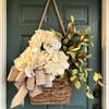 Faux Hydrangea Door Hanger Basket Wreath Spring Summer Artificial Flower in Wicker Basket with Bow Front Door Hanging Flower Basket for Home Farmhouse