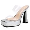Sexy Women's Slippers 13cm High Heels Platform Mules Summer Shoes 2025 Outdoor Designer Luxury PVC Transparent Slide Ladies