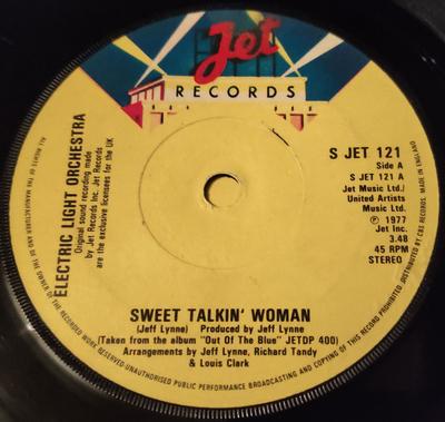 7inch Record ELECTRIC LIGHT ORCHESTRA - Sweet Talkin' Woman SJet121 Jet Records 1978 Ireland Rock Used
