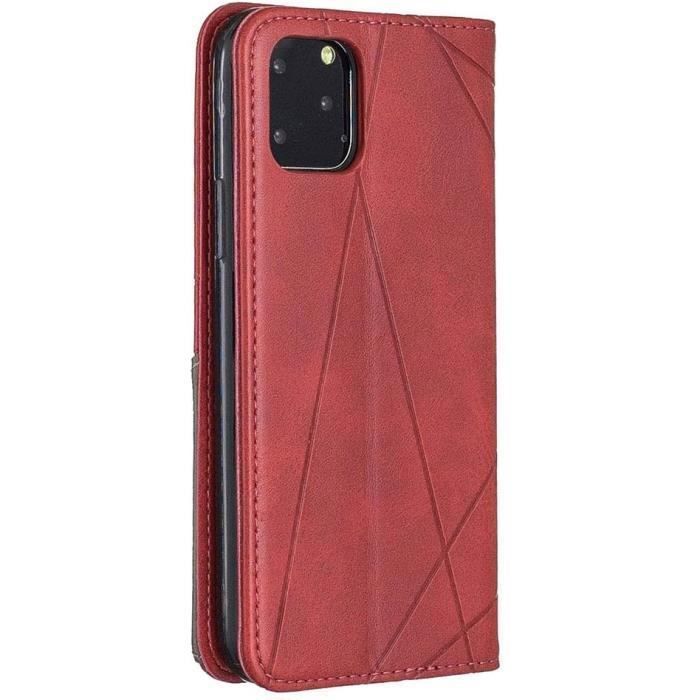 Case - HONGWE - iPhone 11 Pro - Leather - Red - Rhombe Pattern - Stand Function