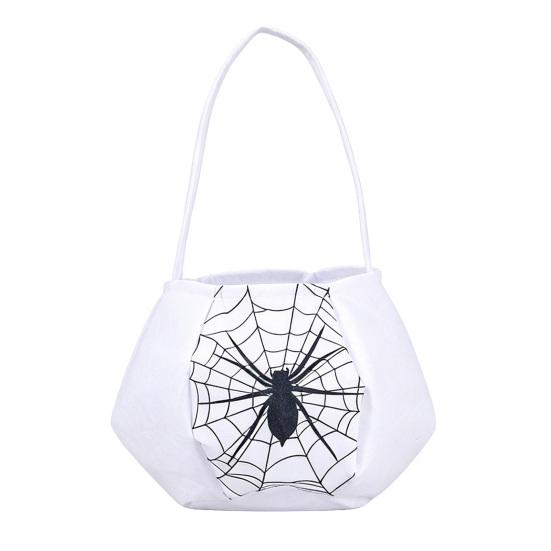 Huaqianguhh Cute Halloween Treat or Trick Bag with Handle for Kids, Reusable Non Woven Candy Goodie Bag, Soft Handbag Basket Party Favors