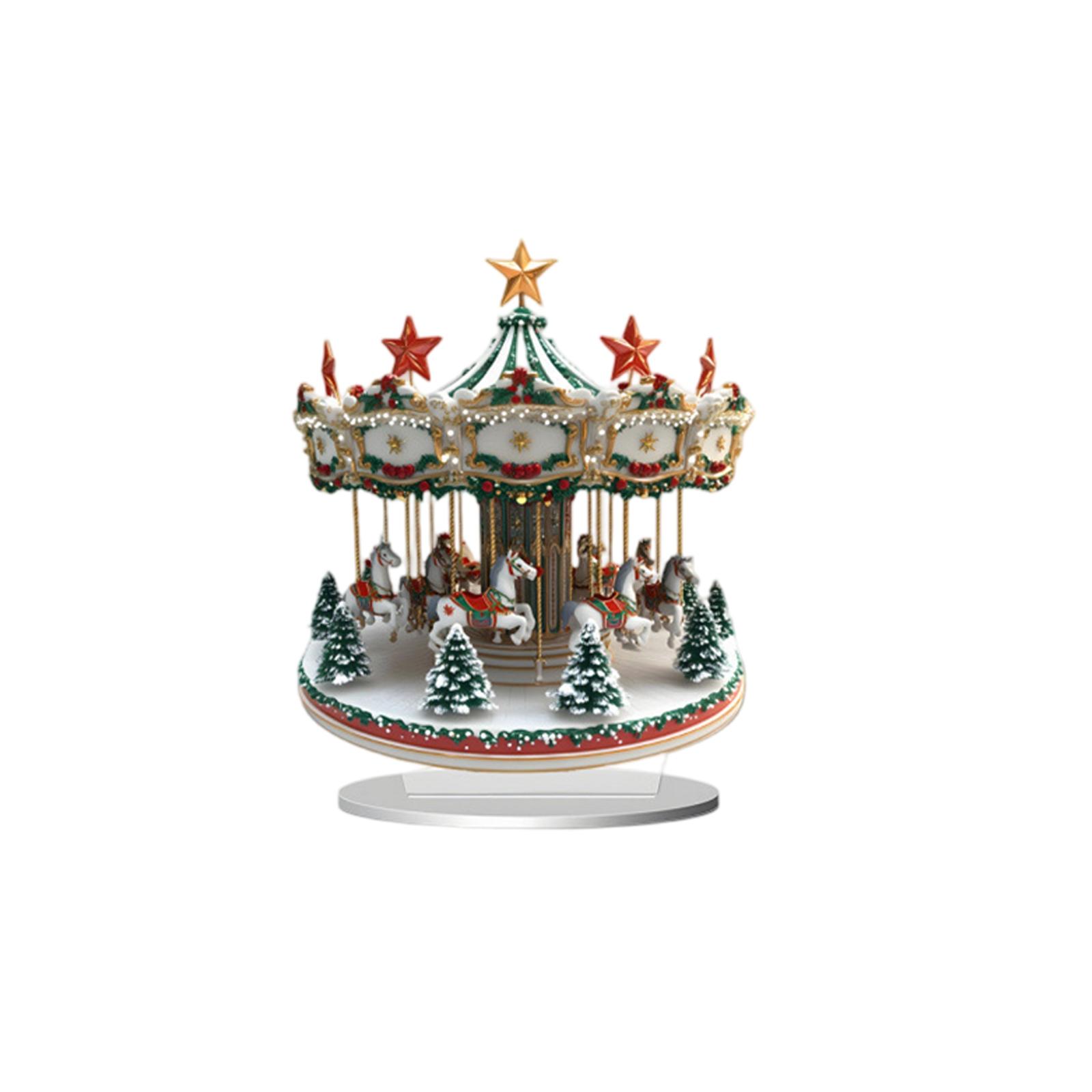 

Рождественская карусель 2D дисплей, Водонепроницаемое акриловое стоячее украшение, 7,87 X 8 дюймов, Праздничный домашний декор One Size
