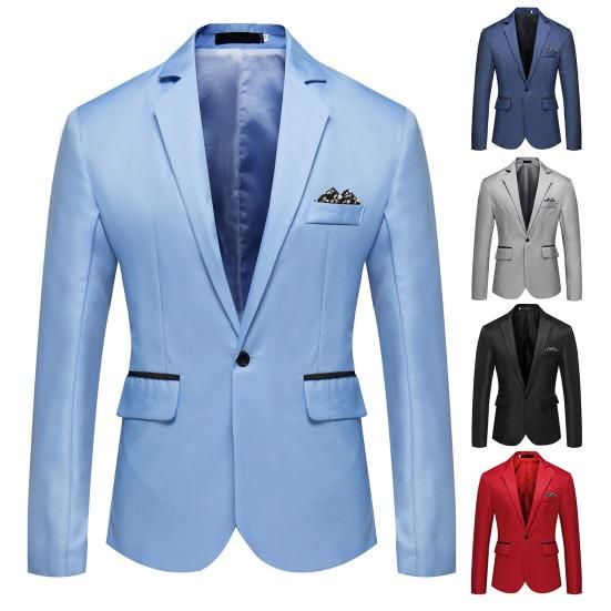 Formal Blazer Solid Color Turndown Collar One Button Four Seasons Slim Fit Pockets Suit Jacket for Wedding