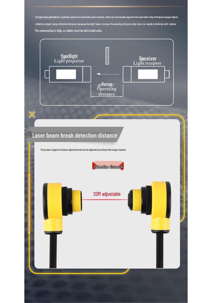 M18 Ultra-Short Diffuse Reflective Laser Sensor - Adjustable NPN Infrared Switch