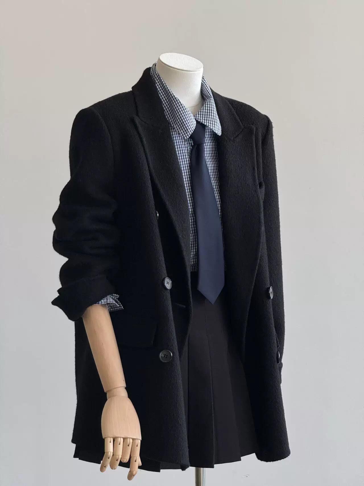 Women s 2025 Petite Double-Breasted Woolen Cashmere Coat - Short High-End Suit for Autumn/Winter L (125-140 jin)