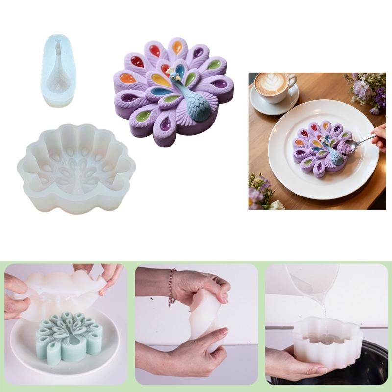 Artistic Peacocks Designs Silicone Cake Mold Nonstick Flexible Mold For Mousse Chocolate Baking Perfect For Celebration