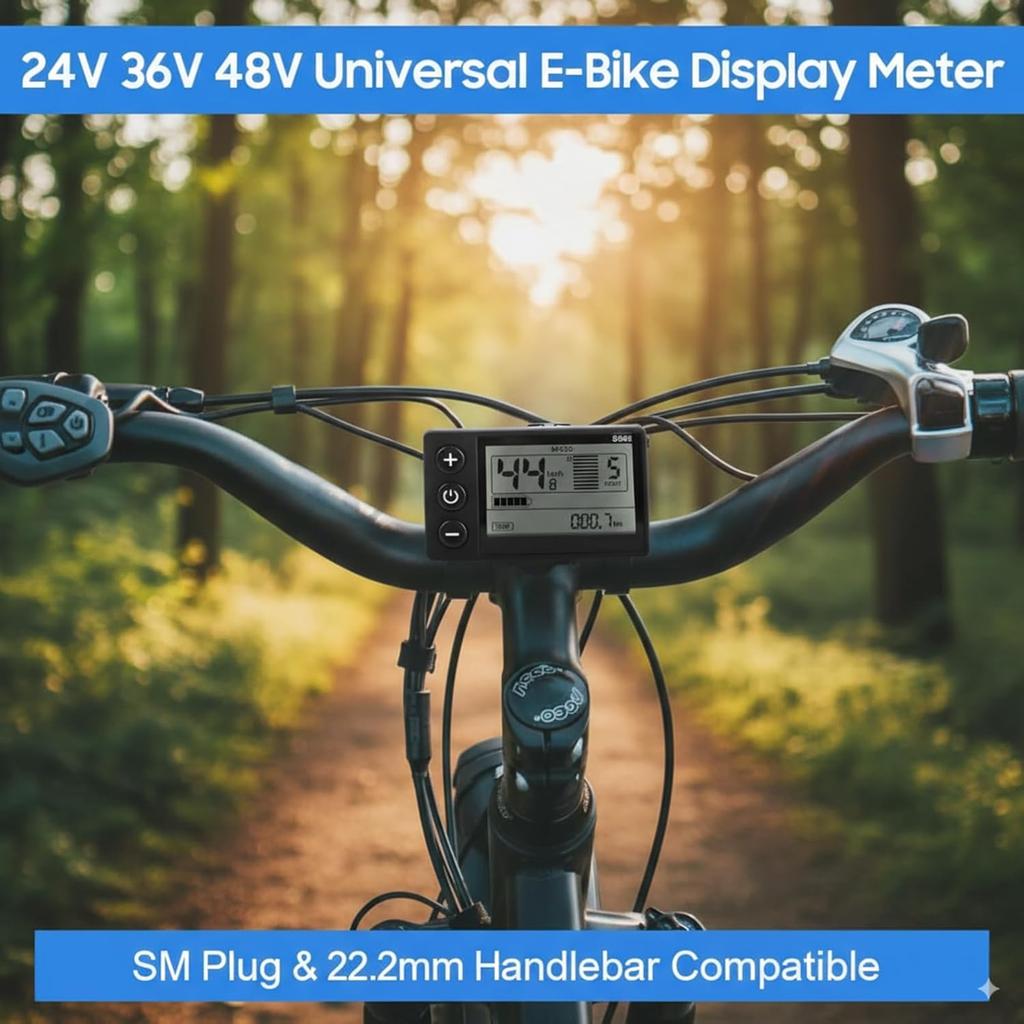 S866 Ebike Display - 24V 36V 48V Waterproof IP65 Scooter Meter with SM Plug, Large Backlit Screen for Ebike/Scooter (Fits 22.2mm/0.9in Handlebar, No.