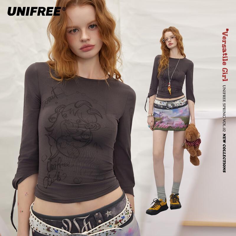 UNIFREE Women s Slim Fit Printed Round Neck T-Shirt L