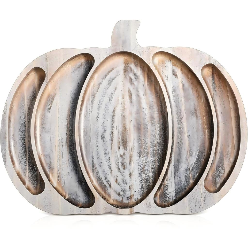 Halloween Tray Creative Wooden Pumpkin Shape Tray Snack Fruit Cheese Divided Dinner Plate