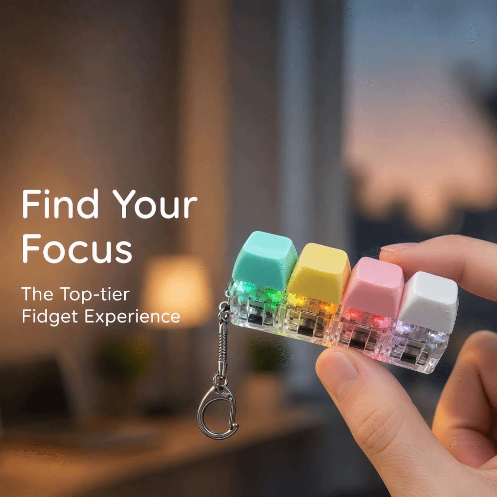 Portable Fidget Keychain 4 Keys Stress Relief Toy Pass Time Keyboard Fidget Toy Adult