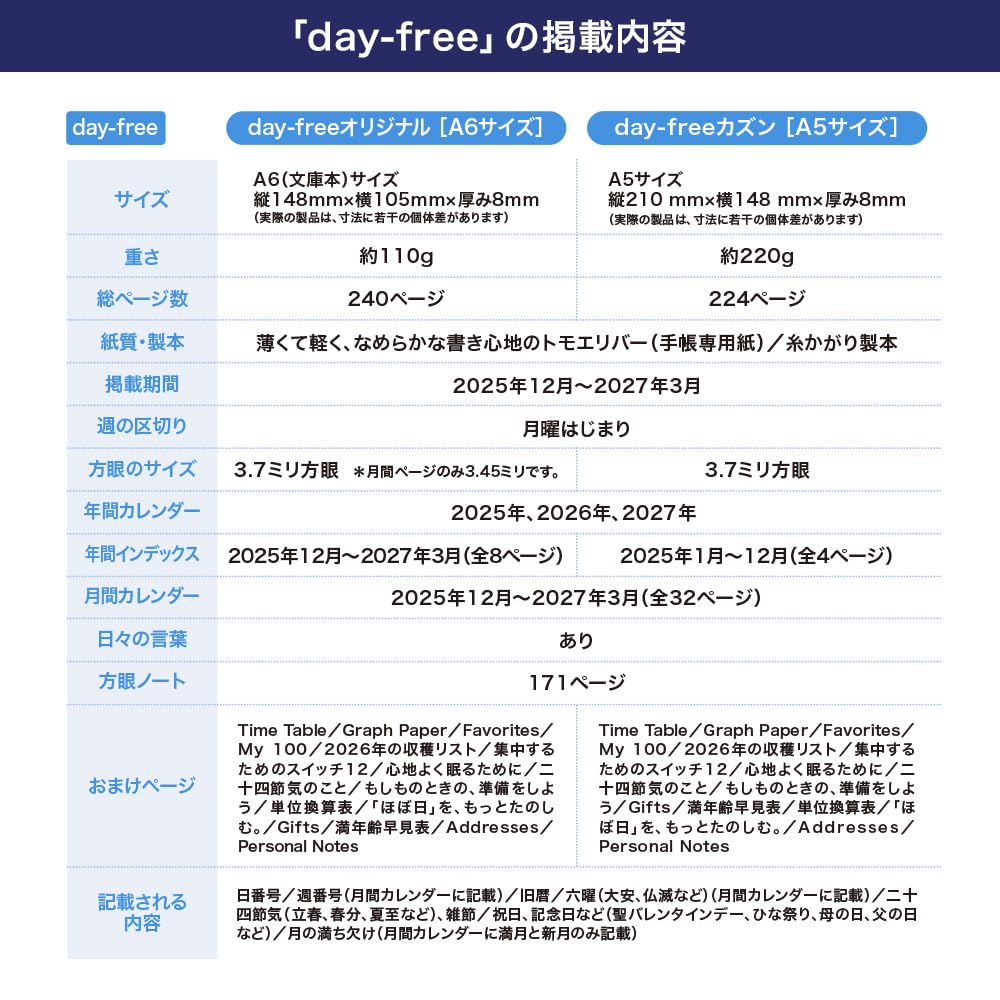 Hobonichi Techo 2026 Day-Free [A5/Monthly + Notebook/January/Monday Start]