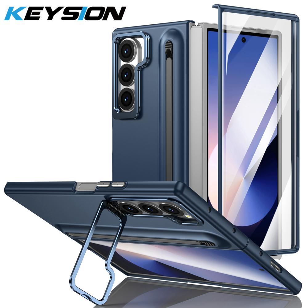 KEYSION with Touch Pen Case for Samsung Galaxy Z Fold 6 5 5G Hard PC Kickstand Phone Cover With Tempered Glass Screen Protector