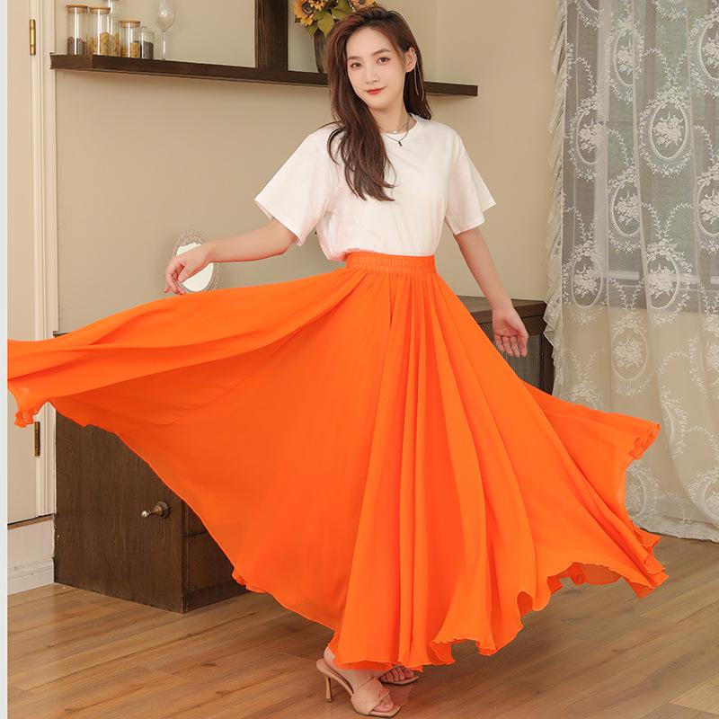 

Юбка из двухслойного шифона 720° для народных танцев - Длинная юбка с большим взмахом для практики классических и бальных танцев 90cm [Height 161-164]