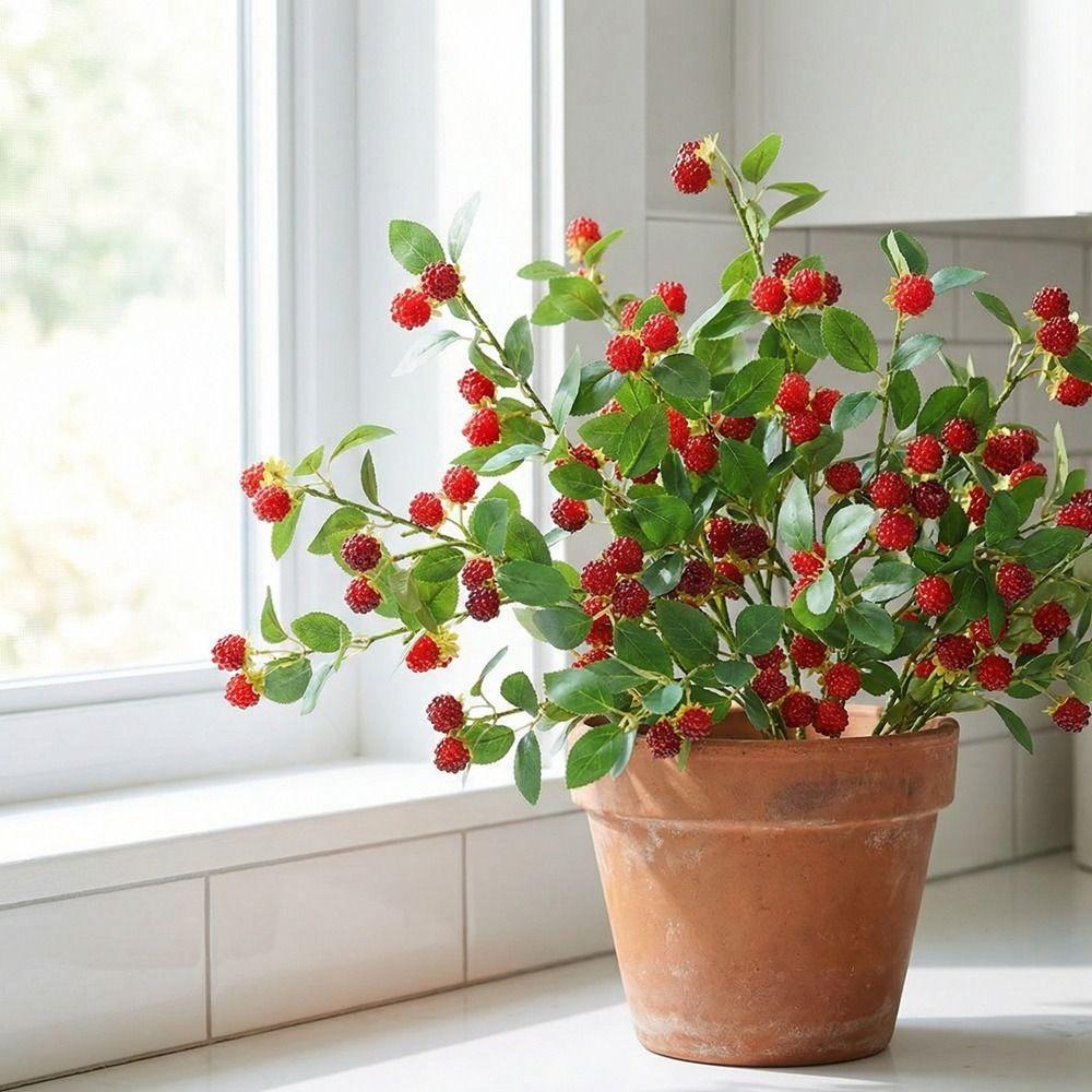 Realistic Artificial Raspberry Branch Plastic Long Branches Simulation Flower Decorative Berry Tree Branch Flower