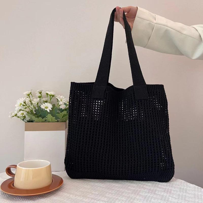 

Новые женские и женские вязаные сумки через плечо в стиле ретро, полые тканые сумки большой емкости, вязаная крючком сумка one size чёрный