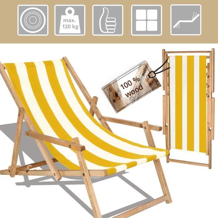 SPRINGOS® Garden Lounger - Folding Sun Lounger Made of Impregnated Wood - White/Yellow