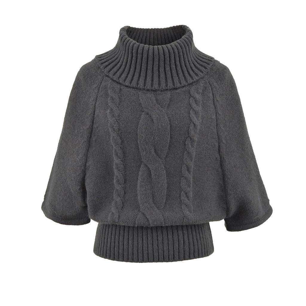 2025 French Retro Multi-Wear High Neck Cable Knit Poncho