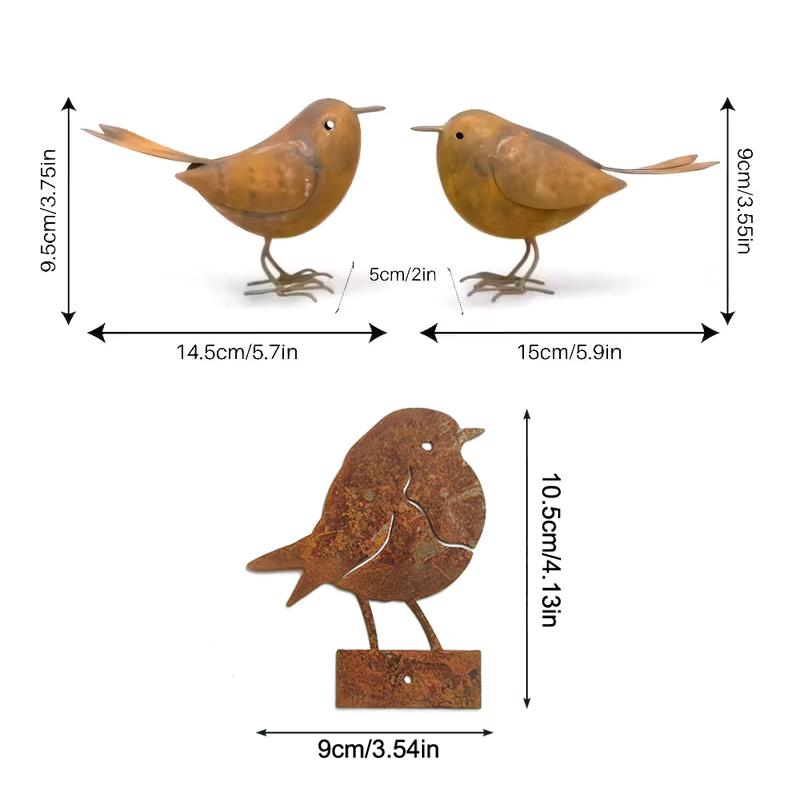 Rustic Iron Art Birds Statue Metal Bird Ornament Outdoor Garden Courtyard Sculpture for Yard Patio Lawn Decor