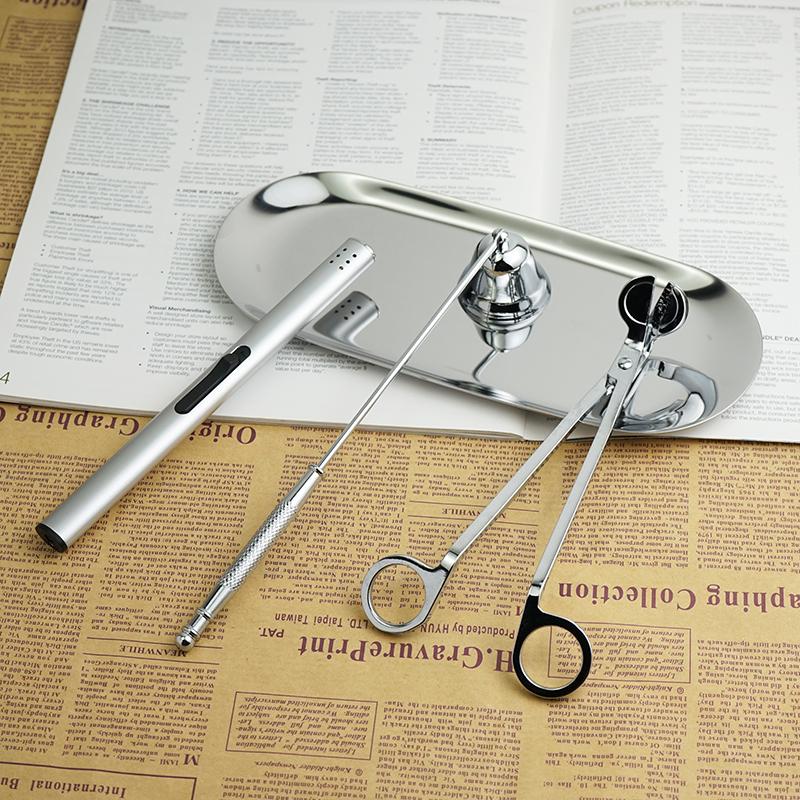 Aroma Candle Tool Kit: Wick Trimmer, Snuffer, Extinguishing Hook, and Tray.