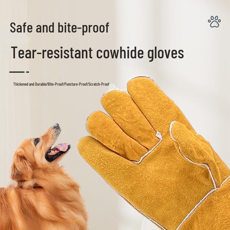 Tear-Resistant Cowhide Anti-Scratch and Bite Gloves for Pet Handling and Grooming